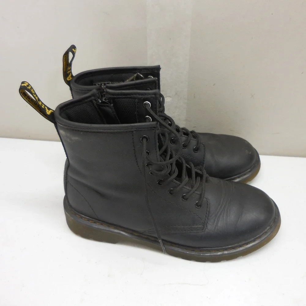 Dr. Martens 1460 J Black Leather Lace Up Side Zip Combat Boots Junior US 4M 5L